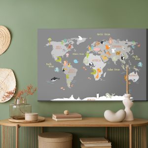 Peinture sur toile Carte Du Monde Avec Des Animaux – Image 5