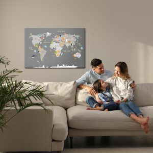 Peinture sur toile Carte Du Monde Avec Des Animaux – Image 7