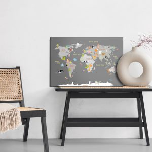 Peinture sur toile Carte Du Monde Avec Des Animaux – Image 6