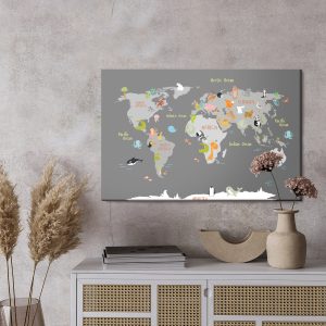 Peinture sur toile Carte Du Monde Avec Des Animaux – Image 3