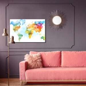 Peinture sur toile Carte Multicolore Peinte À L'aquarelle – Image 4