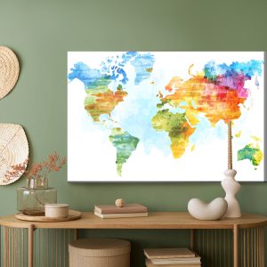Peinture sur toile Carte Multicolore Peinte À L'aquarelle – Image 5