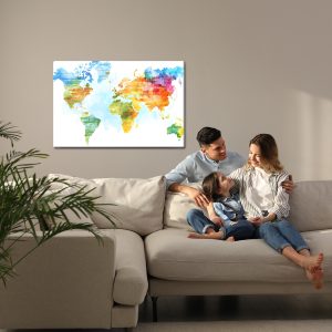 Peinture sur toile Carte Multicolore Peinte À L'aquarelle – Image 7