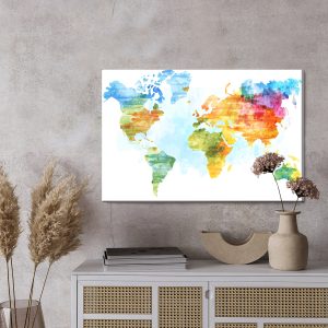 Peinture sur toile Carte Multicolore Peinte À L'aquarelle – Image 3