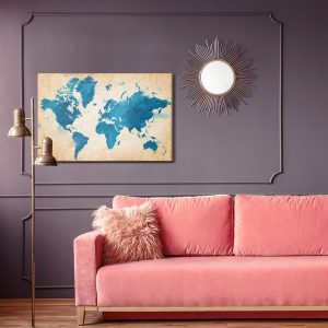 Peinture sur toile Carte Du Monde Dans Les Tons Bleus – Image 4