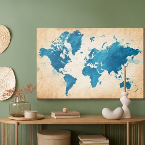 Peinture sur toile Carte Du Monde Dans Les Tons Bleus – Image 5
