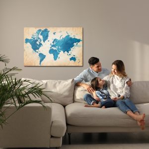 Peinture sur toile Carte Du Monde Dans Les Tons Bleus – Image 7