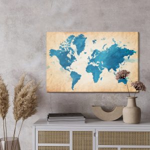 Peinture sur toile Carte Du Monde Dans Les Tons Bleus – Image 3