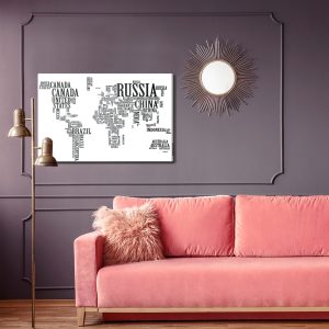 Peinture sur toile Carte Du Monde Avec Inscriptions Noires – Image 4