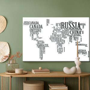 Peinture sur toile Carte Du Monde Avec Inscriptions Noires – Image 5