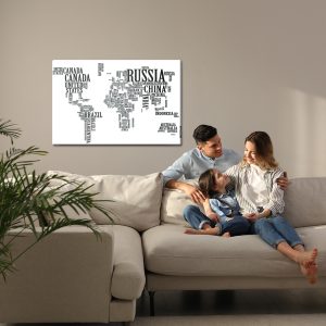 Peinture sur toile Carte Du Monde Avec Inscriptions Noires – Image 7