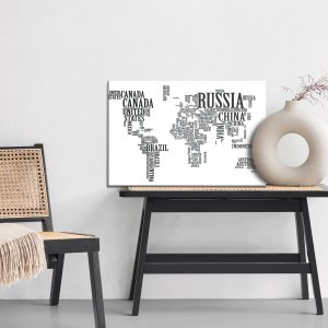 Peinture sur toile Carte Du Monde Avec Inscriptions Noires – Image 6