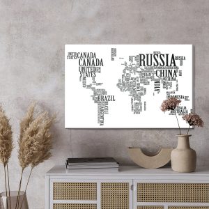 Peinture sur toile Carte Du Monde Avec Inscriptions Noires – Image 3