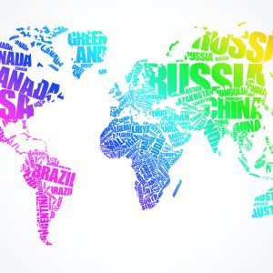 Peinture sur toile Carte Du Monde Avec Inscriptions Colorées – Image 1