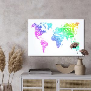 Peinture sur toile Carte Du Monde Avec Inscriptions Colorées – Image 3
