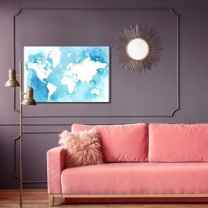 Peinture sur toile Carte Du Monde Bleu Et Blanc – Image 4