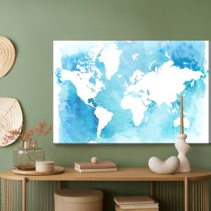 Peinture sur toile Carte Du Monde Bleu Et Blanc – Image 5