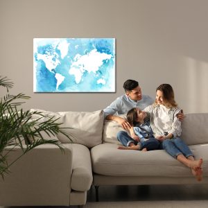 Peinture sur toile Carte Du Monde Bleu Et Blanc – Image 7