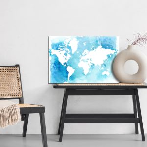 Peinture sur toile Carte Du Monde Bleu Et Blanc – Image 6