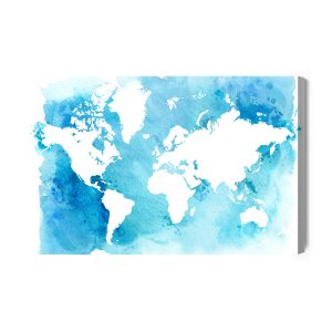 Peinture sur toile Carte Du Monde Bleu Et Blanc – Image 2