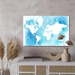 Peinture sur toile Carte Du Monde Bleu Et Blanc – Image 3