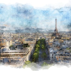 Peinture sur toile Panorama De Paris - Aquarelle – Image 1