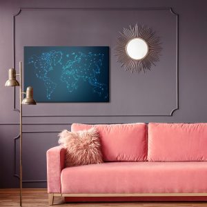 Peinture sur toile Carte Du Monde Bleu Moderniste – Image 4