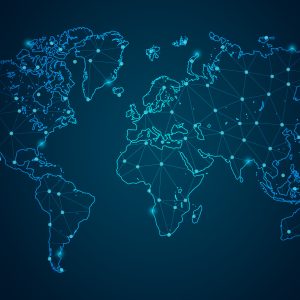 Peinture sur toile Carte Du Monde Bleu Moderniste – Image 1