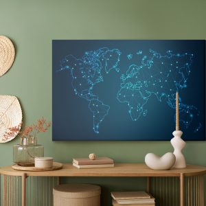 Peinture sur toile Carte Du Monde Bleu Moderniste – Image 5