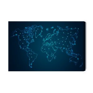 Peinture sur toile Carte Du Monde Bleu Moderniste – Image 2