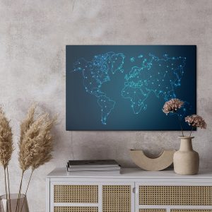 Peinture sur toile Carte Du Monde Bleu Moderniste – Image 3
