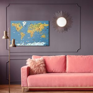 Peinture sur toile Carte Du Monde Avec Des Animaux – Image 4