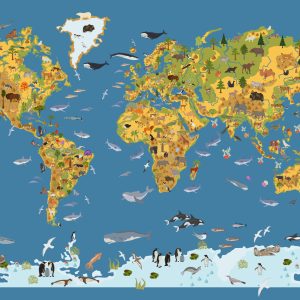 Peinture sur toile Carte Du Monde Avec Des Animaux – Image 1