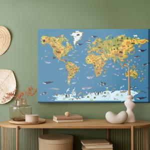 Peinture sur toile Carte Du Monde Avec Des Animaux – Image 5