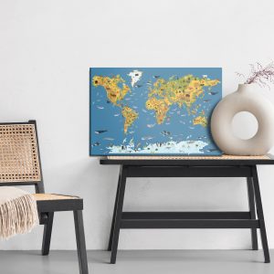 Peinture sur toile Carte Du Monde Avec Des Animaux – Image 6