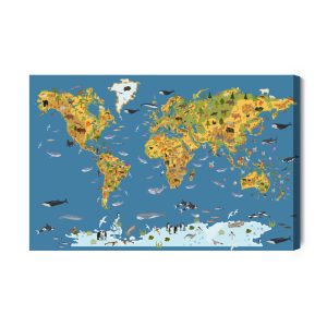 Peinture sur toile Carte Du Monde Avec Des Animaux – Image 2
