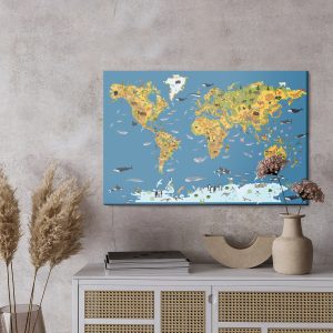 Peinture sur toile Carte Du Monde Avec Des Animaux – Image 3