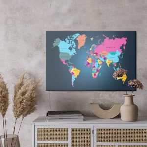 Peinture sur toile Carte Du Monde Politique Multicolore – Image 3