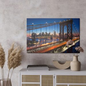 Peinture sur toile Vue Nocturne 3D Du Pont De Manhattan – Image 3