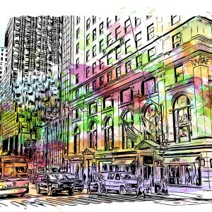 Peinture sur toile Bâtiments De New York Avec Une Touche D'aquarelle – Image 1