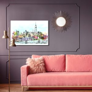 Peinture sur toile Panorama De New York Avec Une Touche D'aquarelle – Image 4
