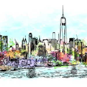 Peinture sur toile Panorama De New York Avec Une Touche D'aquarelle – Image 1