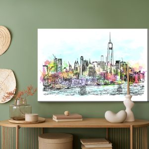 Peinture sur toile Panorama De New York Avec Une Touche D'aquarelle – Image 5