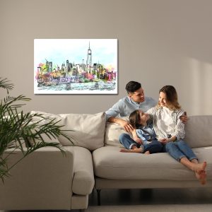 Peinture sur toile Panorama De New York Avec Une Touche D'aquarelle – Image 7