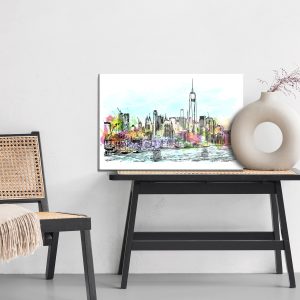 Peinture sur toile Panorama De New York Avec Une Touche D'aquarelle – Image 6