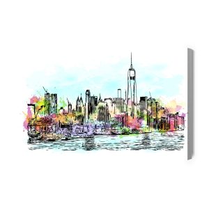 Peinture sur toile Panorama De New York Avec Une Touche D'aquarelle – Image 2