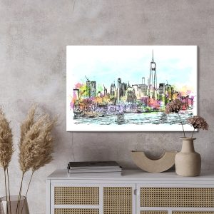 Peinture sur toile Panorama De New York Avec Une Touche D'aquarelle – Image 3