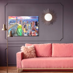Peinture sur toile Perruches Ondulées Sur Fond De New York – Image 4