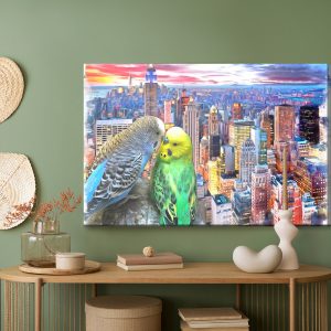Peinture sur toile Perruches Ondulées Sur Fond De New York – Image 5