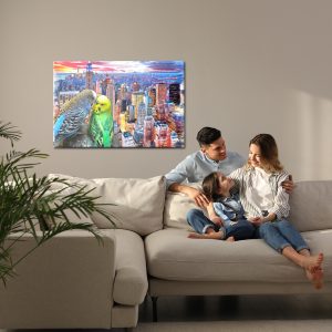 Peinture sur toile Perruches Ondulées Sur Fond De New York – Image 7